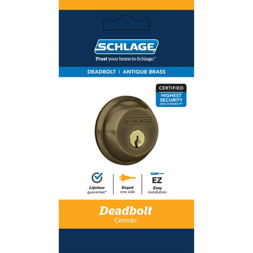 Schlage - B60 N G 609 - Antique Brass Zinc Single Cylinder Deadbolt