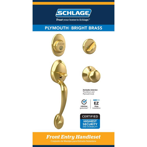 Schlage - F60 G PLY 605 - Plymouth Bright Brass Entry Handleset 1-3/4 in.