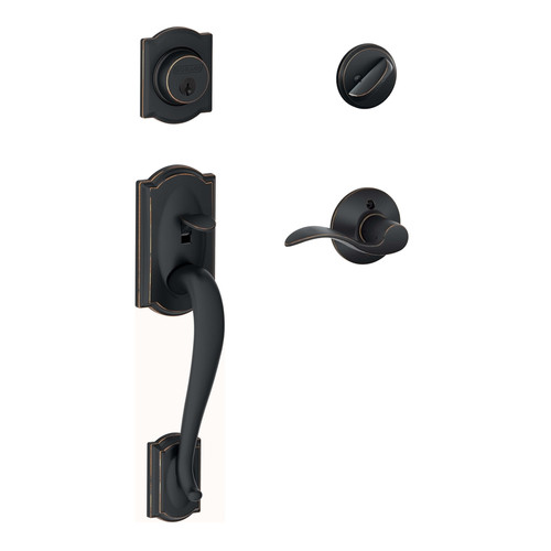 Schlage - F60 G CAM 716 A - Camelot, Accent Aged Bronze Entry Handleset 1-3/4 in.