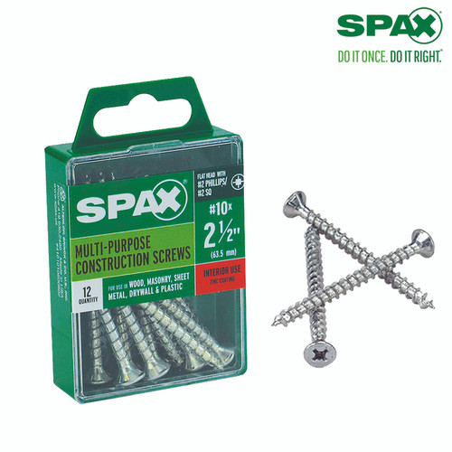 Spax - 4101010500602 - No. 10 Label X 2-1/2 in. L Phillips/Square Flat Head Multi-Purpose Screws 12 pk
