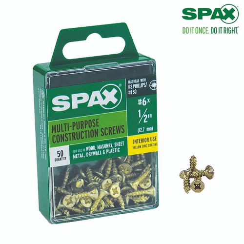 Spax - 4101020350132 - No. 6 Label X 1/2 in. L Phillips/Square Flat Head Multi-Purpose Screws 50 pk