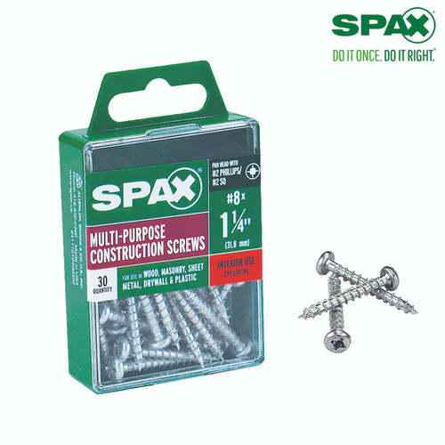 Spax - 4111010400322 - No. 8 X 1.25 in. L Phillips/Square Zinc-Plated Multi-Purpose Screws 30 pk