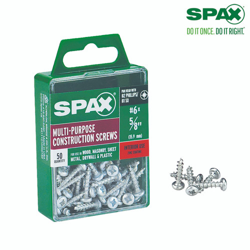 Spax - 4111010350162 - No. 6 X 5/8 in. L Phillips/Square Zinc-Plated Multi-Purpose Screws 50 pk