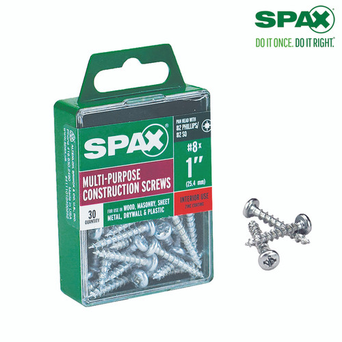 Spax - 4111010400252 - No. 8 X 1 in. L Phillips/Square Zinc-Plated Multi-Purpose Screws 30 pk