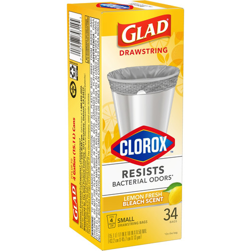 Glad - 79314 - 4 gal Lemon Scent Kitchen Trash Bags Drawstring 34 pk