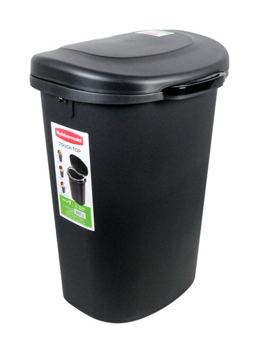 Rubbermaid - 1843024 - 13 gal Black Plastic Touch Top Trash Can