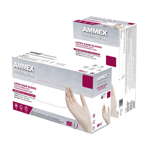 AMMEX - GPPFT42100 - Professional Latex Disposable Gloves Small Ivory Powder Free 100 pk