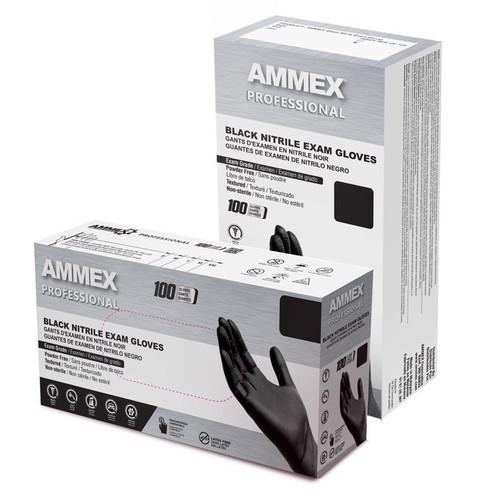 AMMEX - ABNPF44100 - Professional Nitrile Disposable Exam Gloves Medium Black Powder Free 100 pk