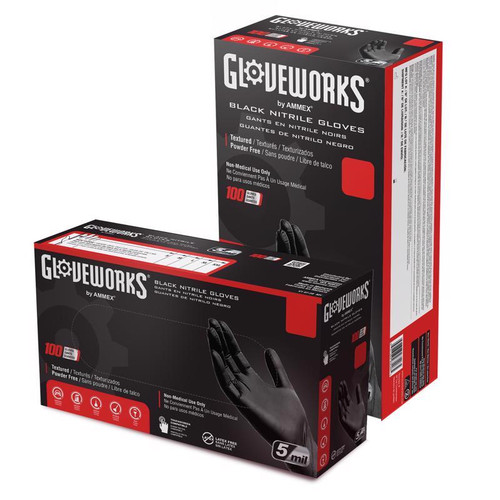 AMMEX - GPNB46100 - Gloveworks Nitrile Disposable Gloves Large Black Powder Free 100 pk