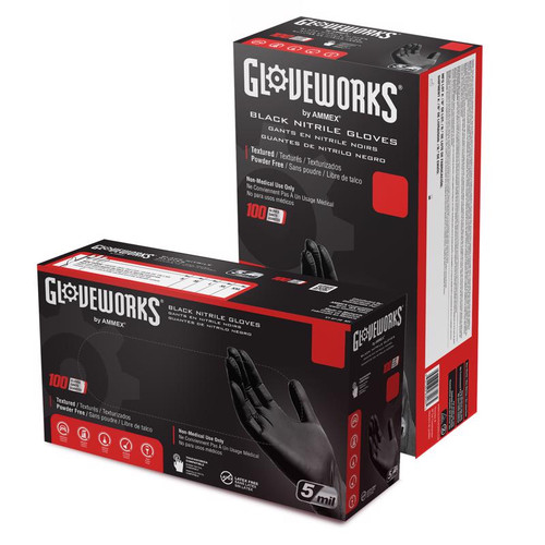 AMMEX - GPNB44100 - Gloveworks Nitrile Disposable Gloves Medium Black Powder Free 100 pk
