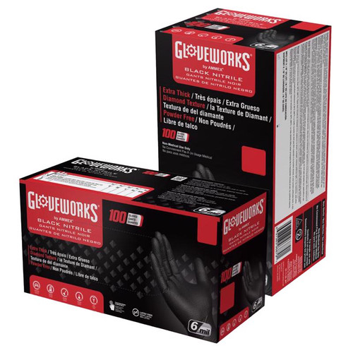 AMMEX - GWBN49100 - Gloveworks Nitrile Disposable Gloves XX-Large Black Powder Free 100 pk