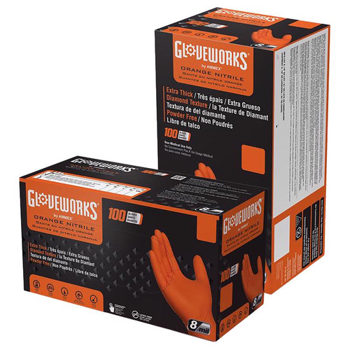 AMMEX - GWON48100 - Gloveworks Nitrile Disposable Gloves X-Large Orange Powder Free 100 pk