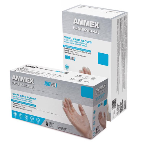 AMMEX - VPF68100 - Professional Vinyl Disposable Exam Gloves X-Large Clear Powder Free 100 pk