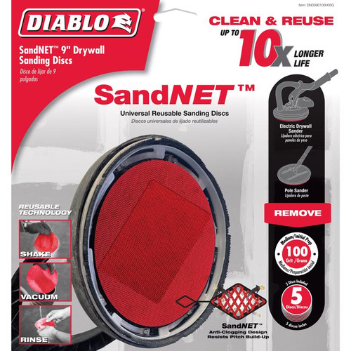 Diablo - DND090100H05G - SandNet 9 in. L X 9 in. W Ceramic Blend 100 Grit Medium Drywall Sand Pad