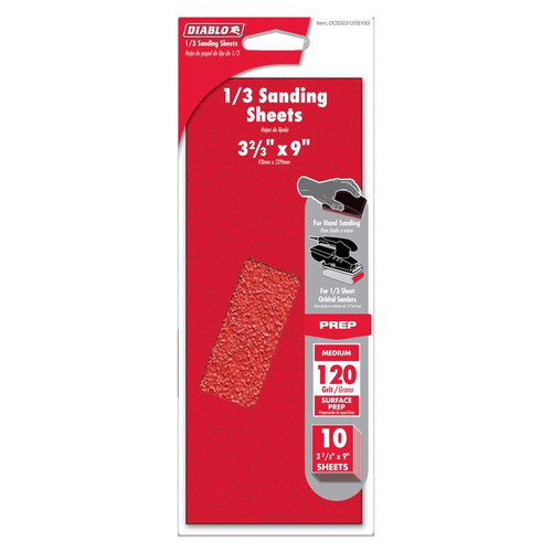 Diablo - DCS323120S10G - 9 in. L X 3-2/3 in. W 120 Grit Aluminum Oxide Sanding Sheet 10 pk