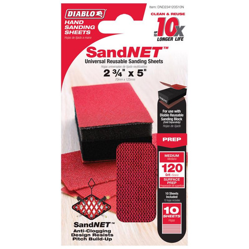 Diablo - DND234120S10N - SandNet 5 in. L X 2-3/4 in. W 120 Grit Medium Block Hand Sanding Pad