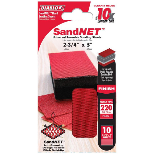 Diablo - DND234220S10N - SandNet 5 in. L X 2-3/4 in. W 220 Grit Ultra Fine Block Hand Sanding Pad