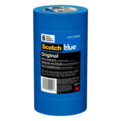 3M - 2090-36QC6 - ScotchBlue 1.41 in. W X 60 yd L Blue Medium Strength Original Painter's Tape 6 pk