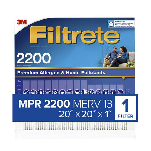 3M - EA02-4 - Filtrete 20 in. W X 20 in. H X 1 in. D Fiberglass 13 MERV Pleated Allergen Air Filter 1 pk