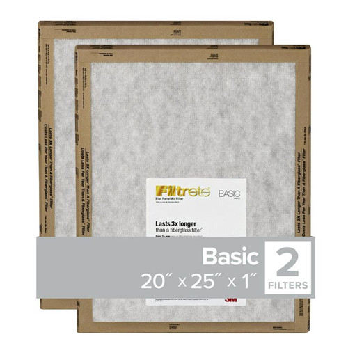 3M - FPL03-2PK-24 - Filtrete 20 in. W X 25 in. H X 1 in. D Synthetic 1 MERV Flat Panel Filter 2 pk