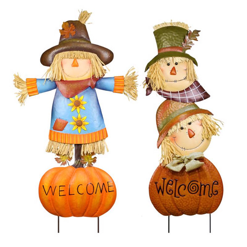 Alpine - LCE205A - Multicolored Metal 23.3 in. H Welcome Pumpkin and Scarecrow Outdoor Garden Stake