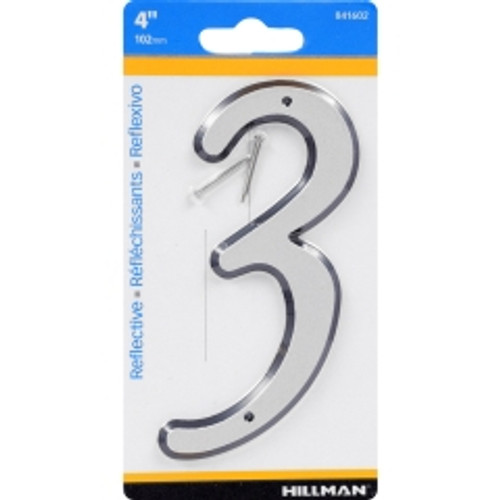 Hillman - 841602 - 4 in. Reflective Silver Plastic Nail-On Number 3 1/pc.