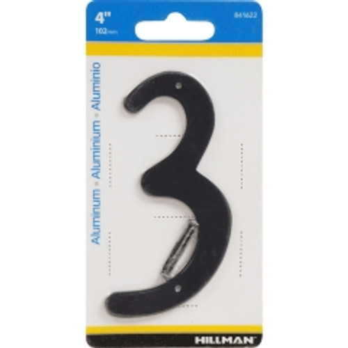 Hillman - 841622 - 4 in. Black Aluminum Nail-On Number 3 1/pc.