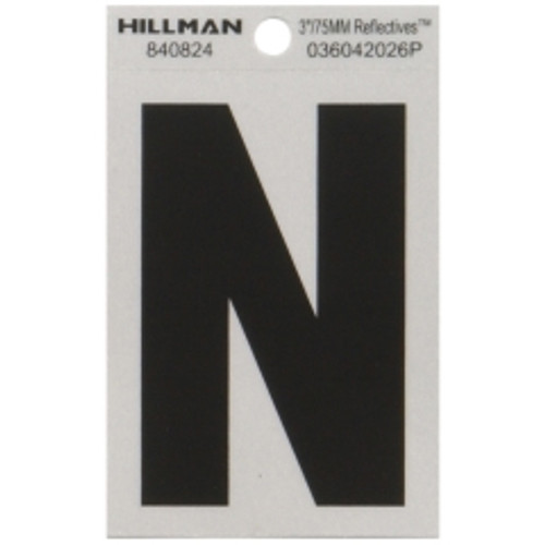 Hillman - 840824 - 3 in. Reflective Black Mylar Self-Adhesive Letter N 1/pc.