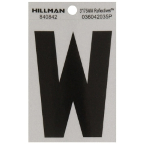 Hillman - 840842 - 3 in. Reflective Black Mylar Self-Adhesive Letter W 1/pc.