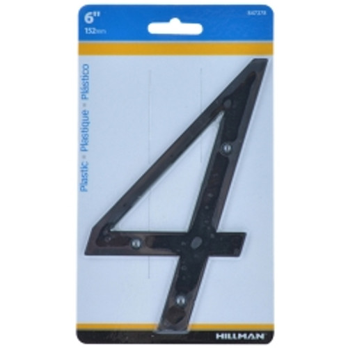 Hillman - 847378 - 6 in. Black Plastic Nail-On Number 4 1/pc.