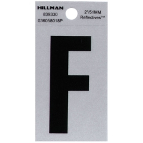 Hillman - 839330 - 2 in. Reflective Black Mylar Self-Adhesive Letter F 1/pc.