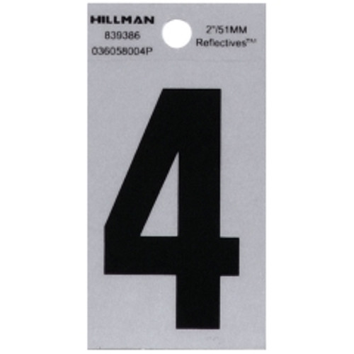 Hillman - 839386 - 2 in. Reflective Black Mylar Self-Adhesive Number 4 1/pc.