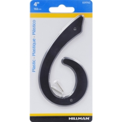 Hillman - 839762 - 4 in. Black Plastic Nail-On Number 6 1/pc.