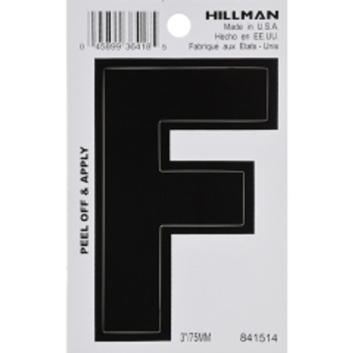 Hillman - 841514 - 3 in. Black Vinyl Self-Adhesive Letter F 1/pc.