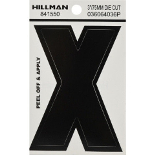 Hillman - 841550 - 3 in. Black Vinyl Self-Adhesive Letter X 1/pc.