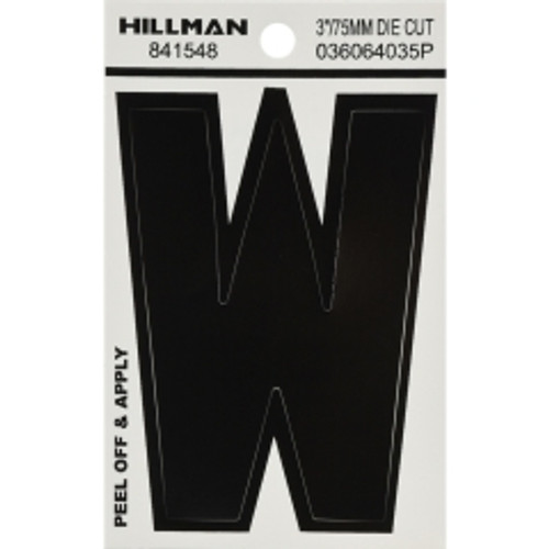 Hillman - 841548 - 3 in. Black Vinyl Self-Adhesive Letter W 1/pc.