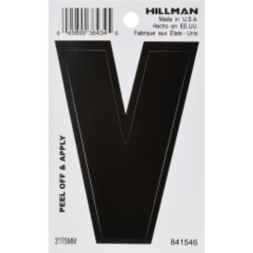 Hillman - 841546 - 3 in. Black Vinyl Self-Adhesive Letter V 1/pc.