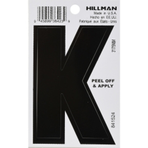 Hillman - 841524 - 3 in. Black Vinyl Self-Adhesive Letter K 1/pc.