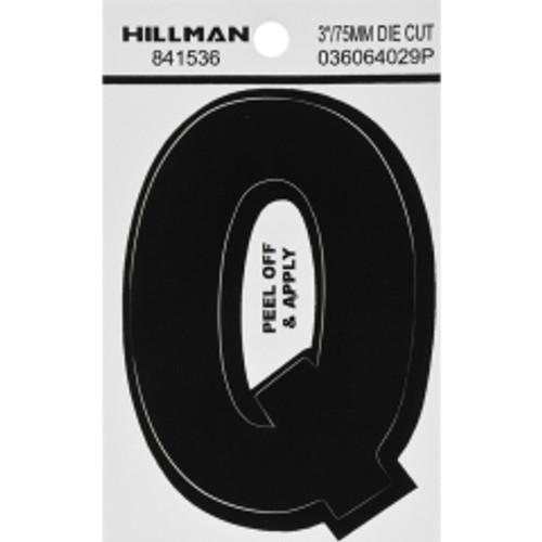 Hillman - 841536 - 3 in. Black Vinyl Self-Adhesive Letter Q 1/pc.