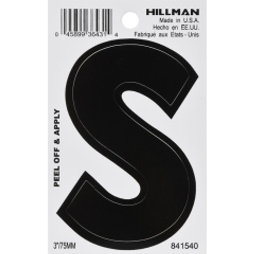 Hillman - 841540 - 3 in. Black Vinyl Self-Adhesive Letter S 1/pc.