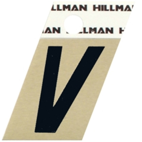 Hillman - 840536 - 1.5 in. Reflective Black Metal Self-Adhesive Letter V 1/pc.