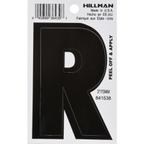 Hillman - 841538 - 3 in. Black Vinyl Self-Adhesive Letter R 1/pc.