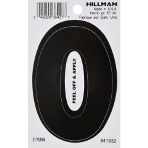 Hillman - 841532 - 3 in. Black Vinyl Self-Adhesive Letter O 1/pc.