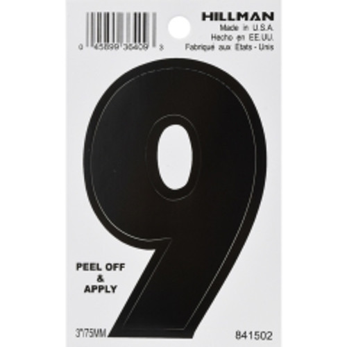 Hillman - 841502 - 3 in. Black Vinyl Self-Adhesive Number 9 1/pc.