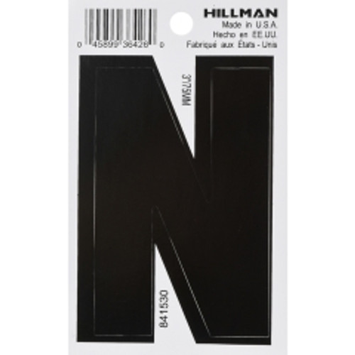 Hillman - 841530 - 3 in. Black Vinyl Self-Adhesive Letter N 1/pc.