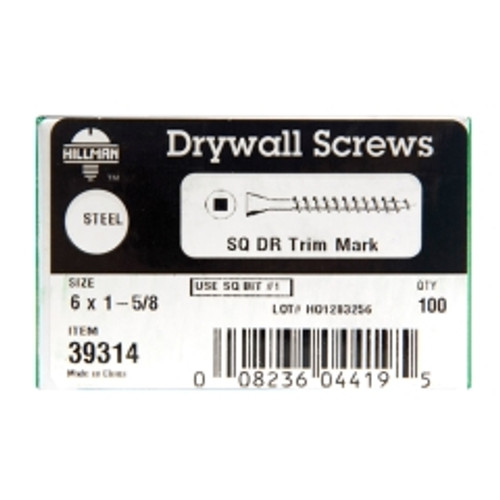 Hillman - 39314 - No. 6 x 1-5/8 in. L Square Drywall Screws - 100/Pack