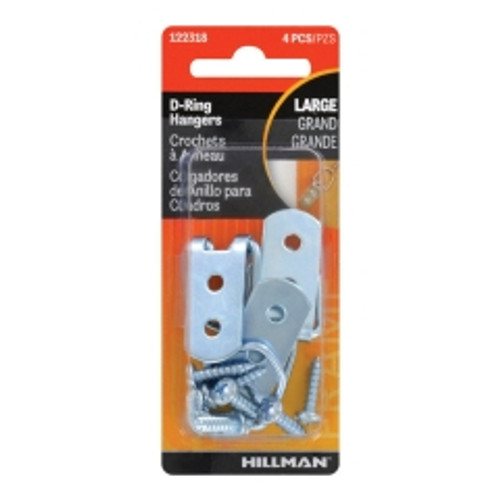 Hillman - 122318 - Silver Steel Large D-Ring Hanger - 4/Pack 15 lb.