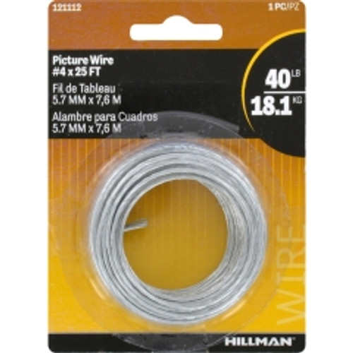 Hillman - 121112 - Steel-Plated Silver Braided Picture Wire 40 lb. - 1/Pack Steel