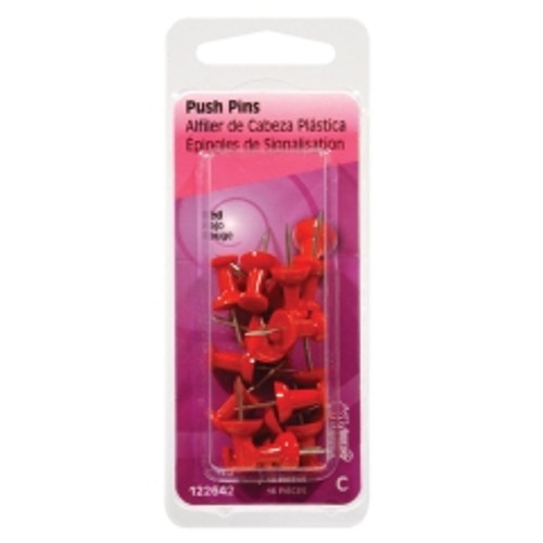 Hillman - 122642 - Red Push Pins - 16/Pack