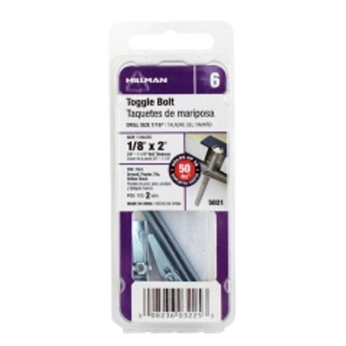 Hillman - 5021 - 1/8 in. Dia. x 2 in. L Round Steel Toggle Bolt - 2/Pack